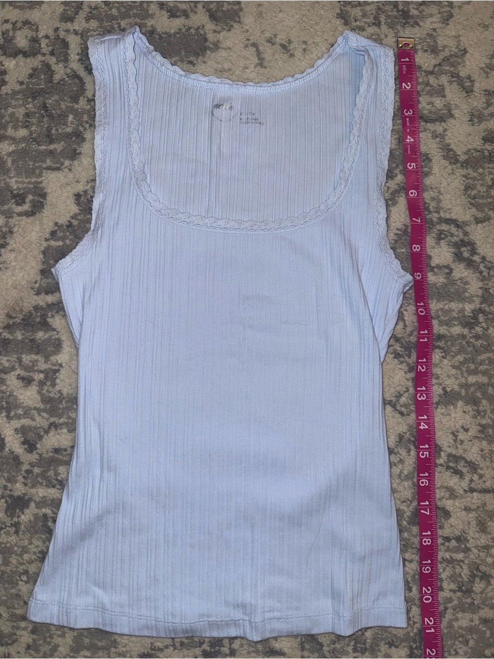 aerie White Ribbed Lace-Trim Tank Top